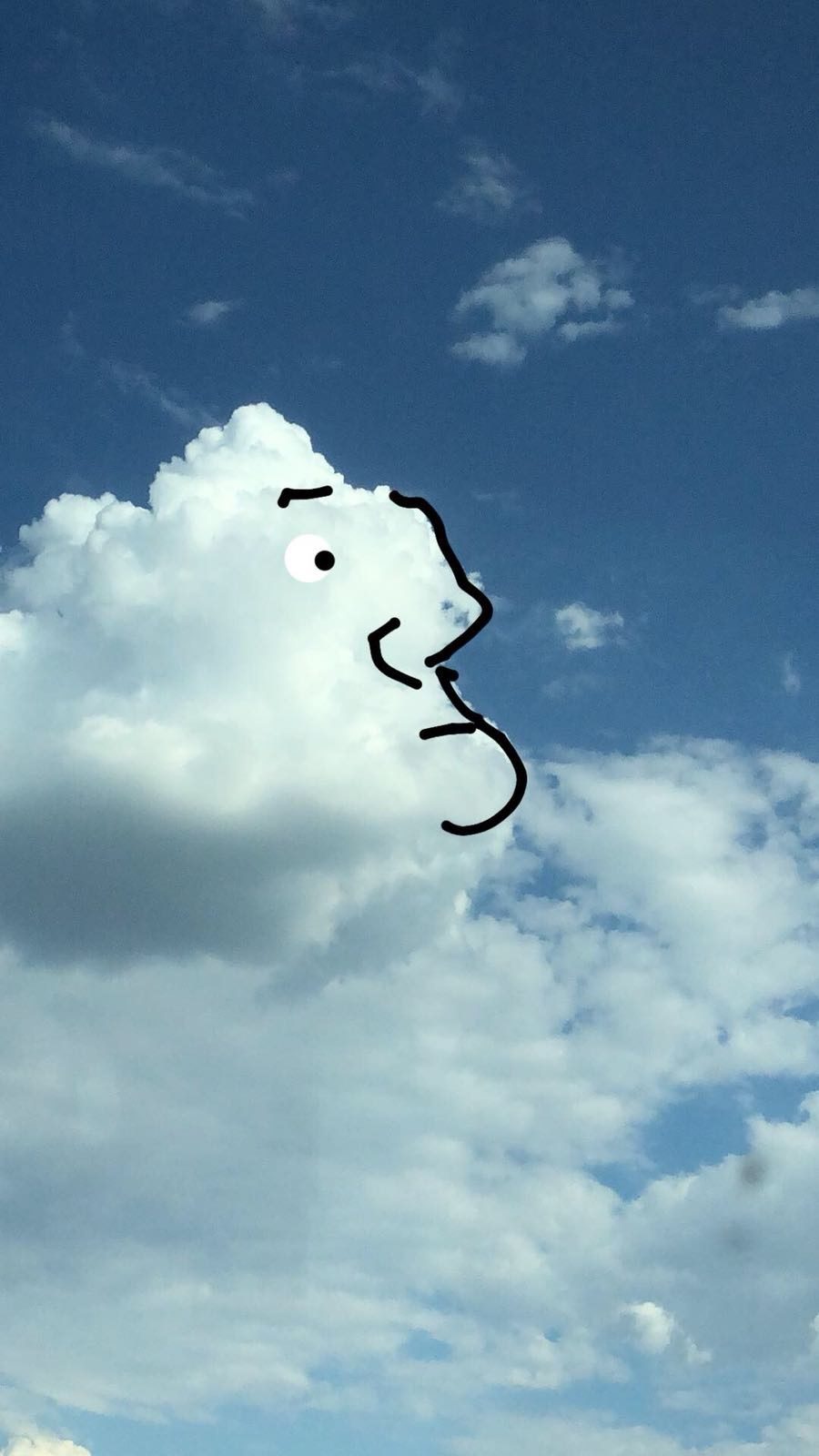 A cloud with a drawn-on face in profile