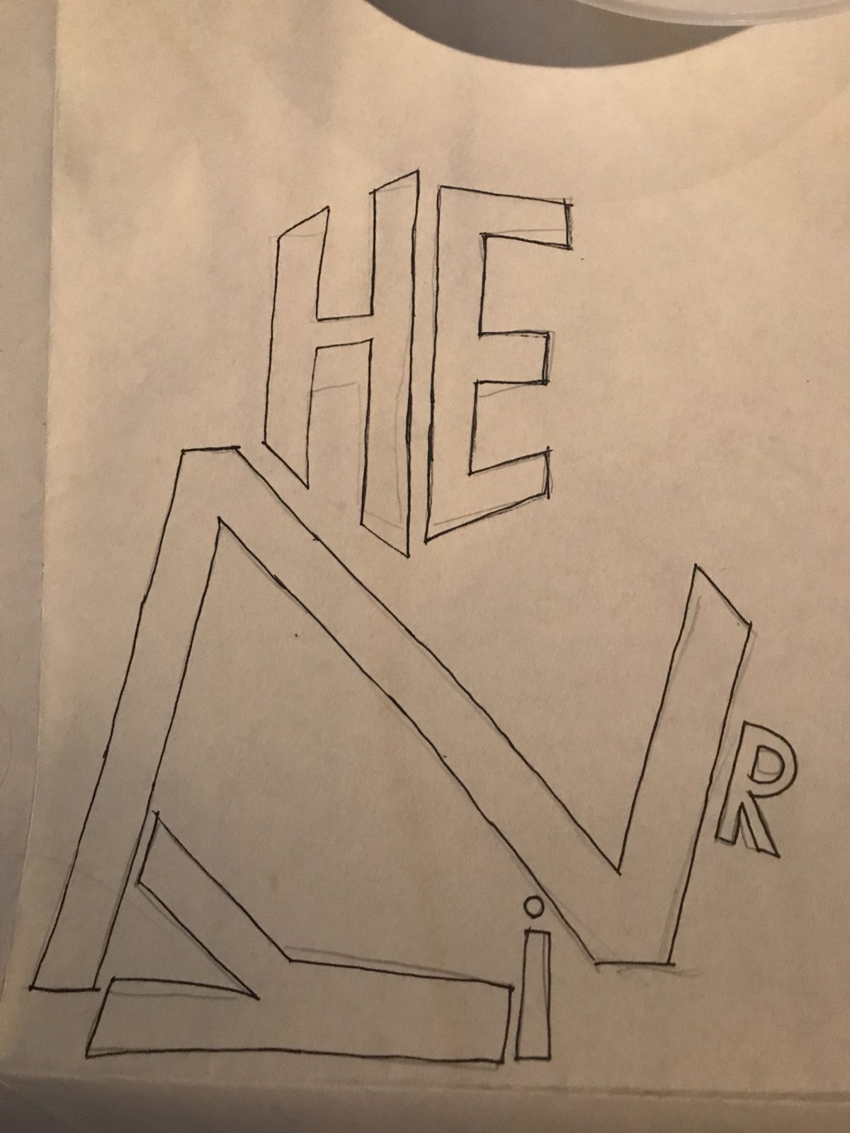 The letters HE, N, R and i drawn as a sitting figure