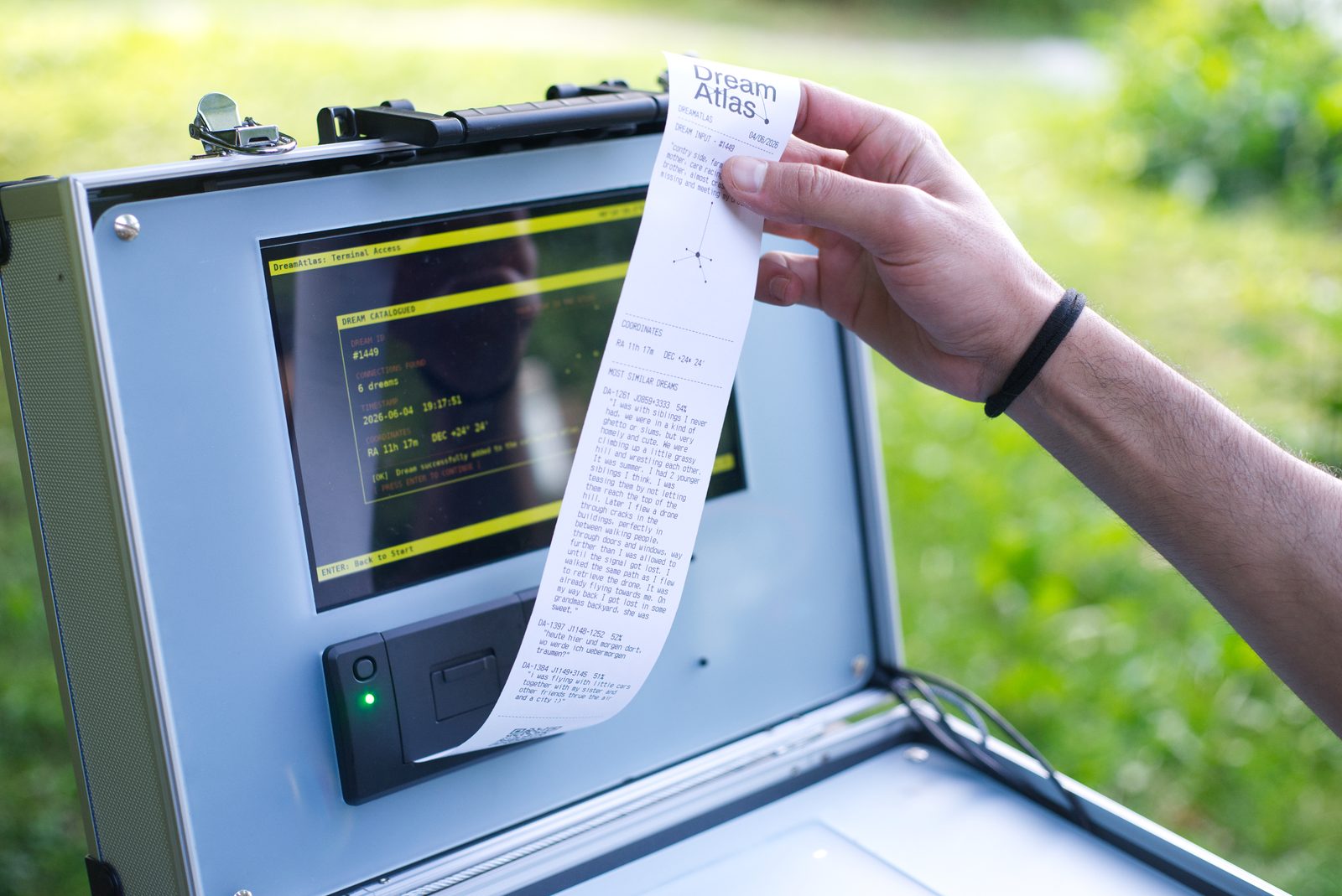 The DreamAtlas terminal printing a receipt