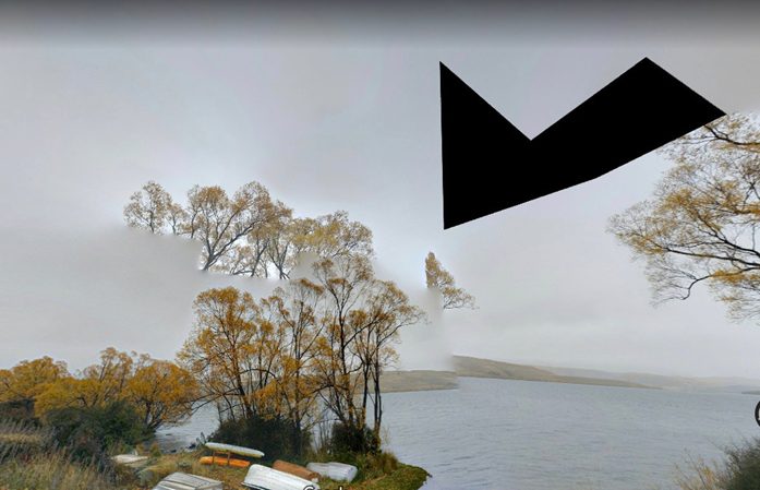 Google Street View anomaly: a black shape floating above a lake